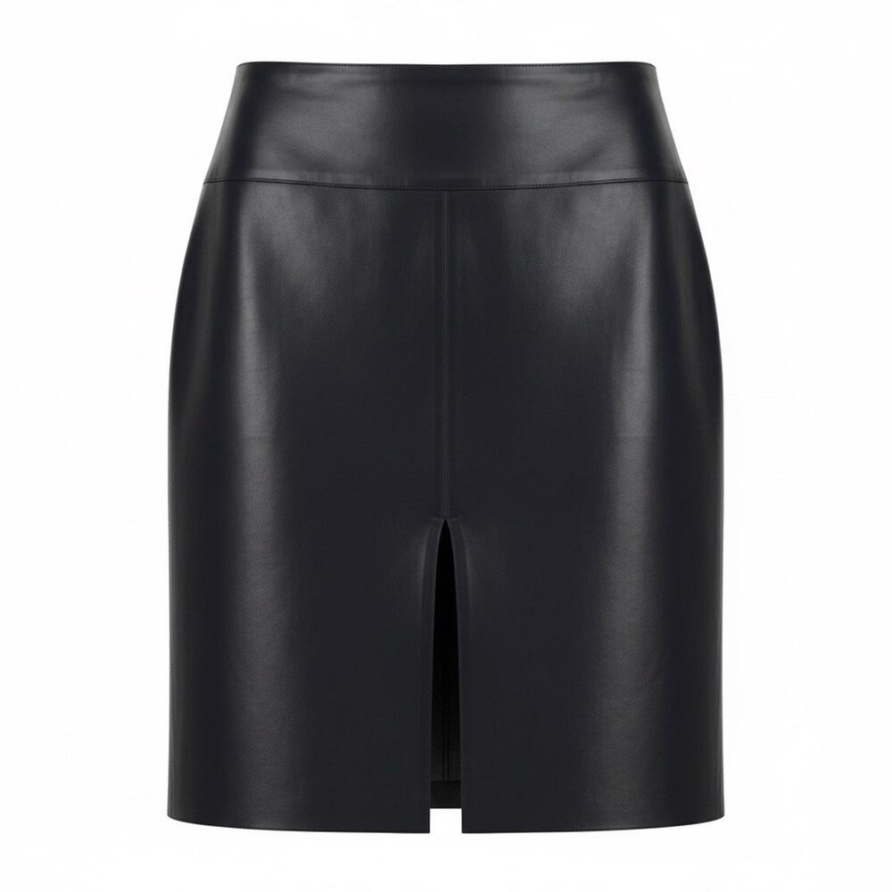bebe Soft Leather Fittted Skirt Front Slit Size 8 Black Y2K Back Zip Flat Front - Picture 1 of 10